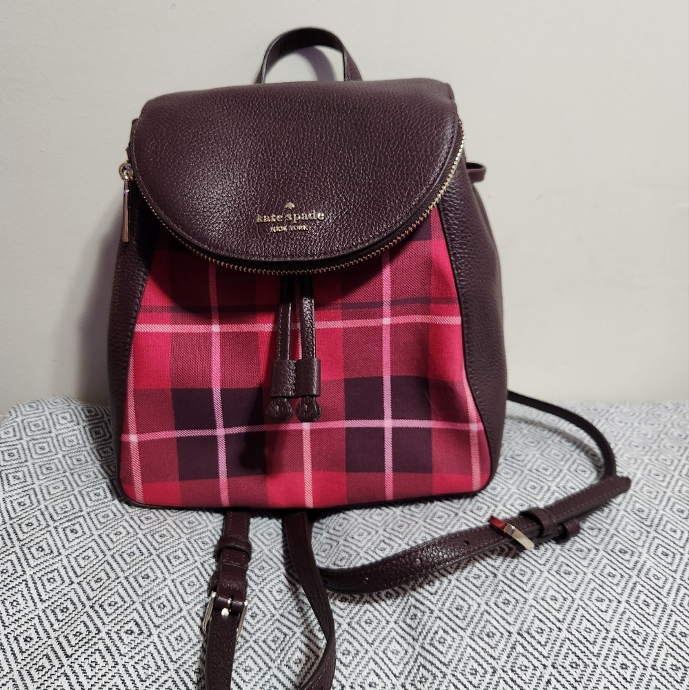 Kate Spade Pink and Brown Leather Trim Backpack